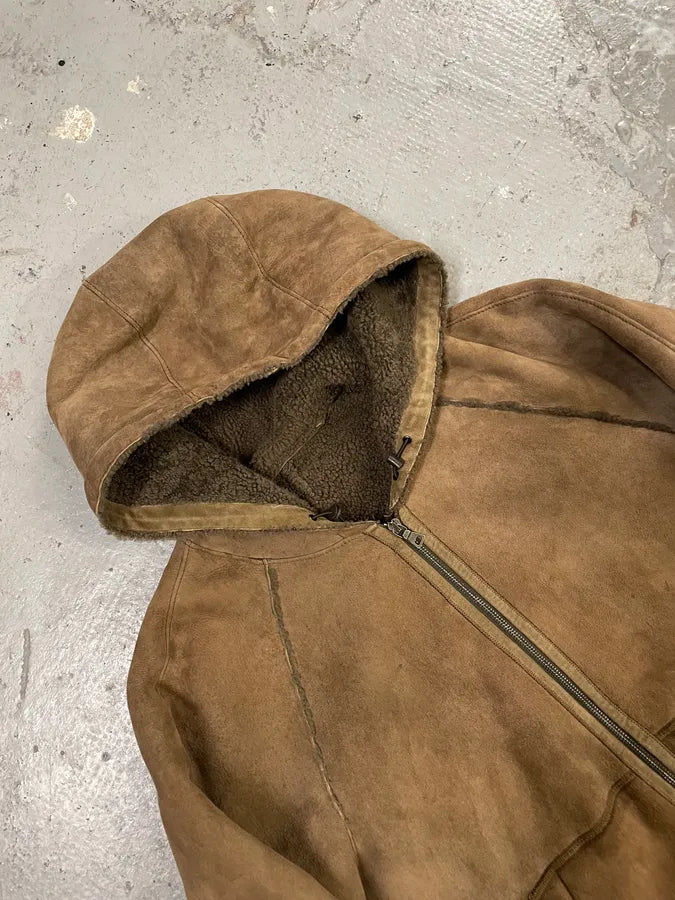 2000s Prada Brown Shearling Leather Hooded Jacket (M/L) AhEnieb 5