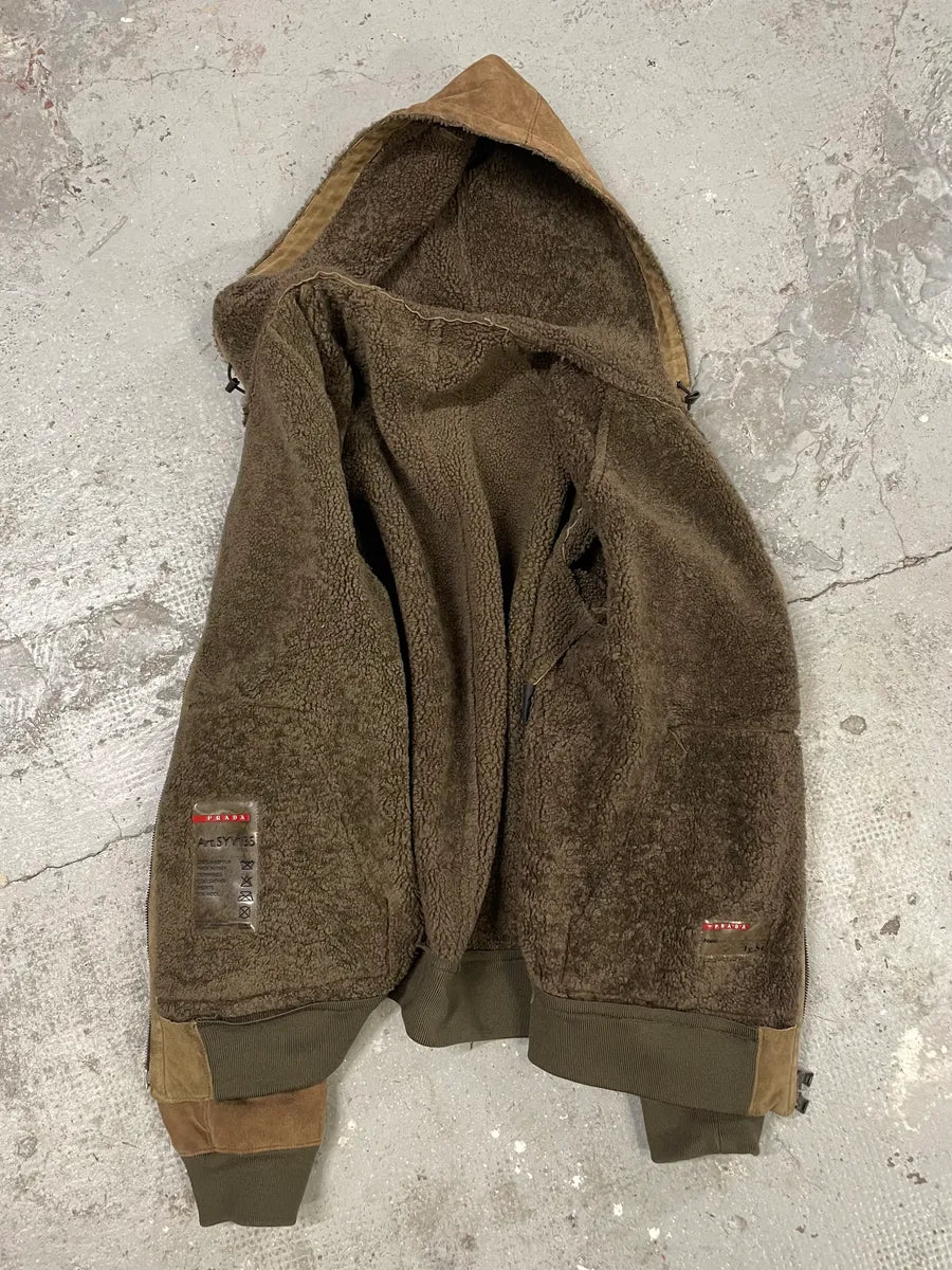 2000s Prada Brown Shearling Leather Hooded Jacket (M/L) AhEnieb 6