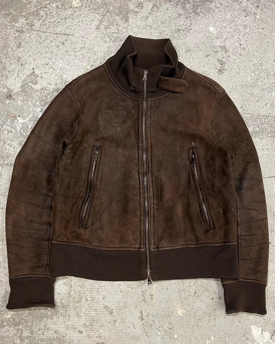 2000s Prada Brown Shearling Leather Jacket CYFxXzz 0