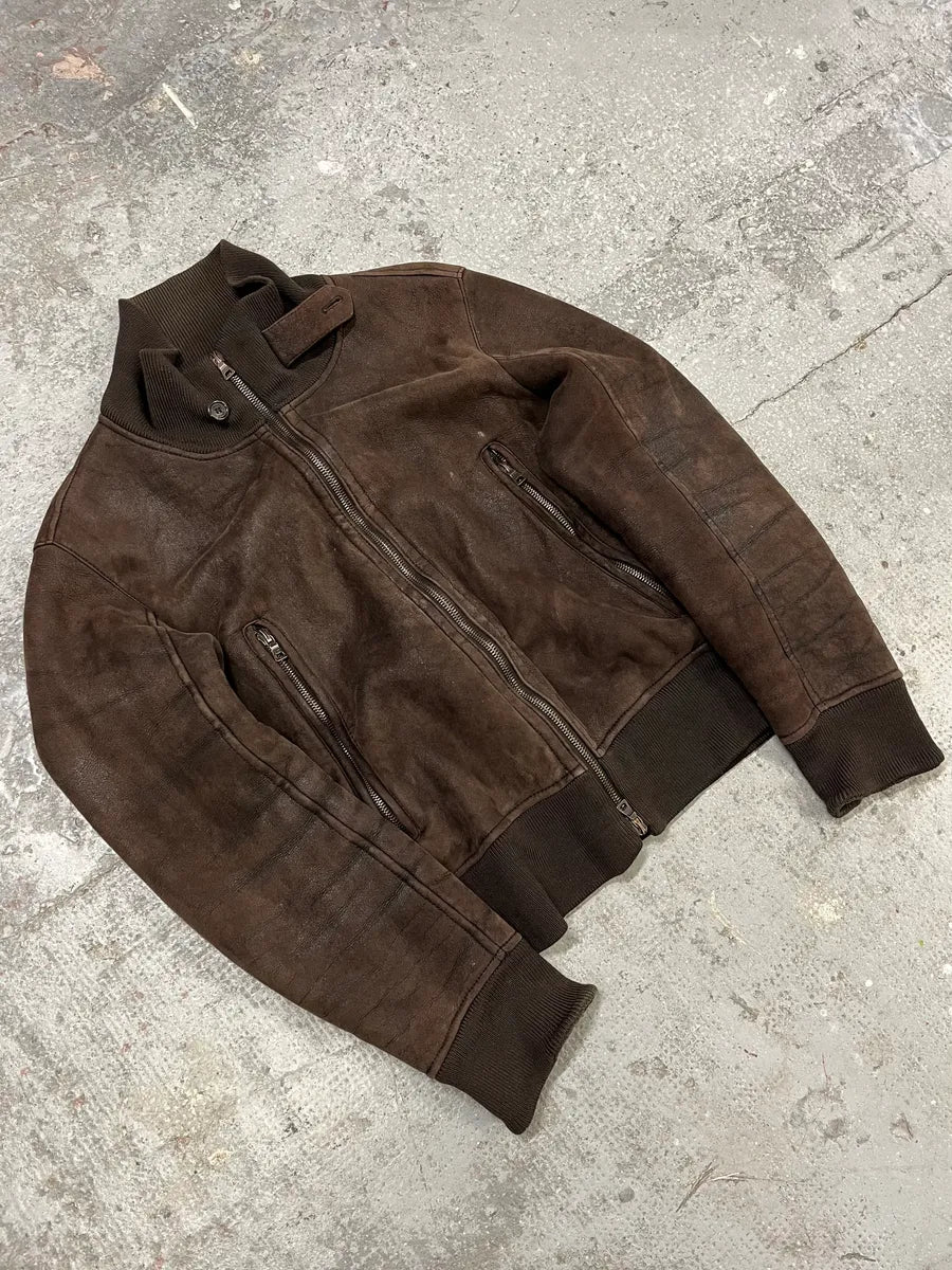 2000s Prada Brown Shearling Leather Jacket CYFxXzz 2
