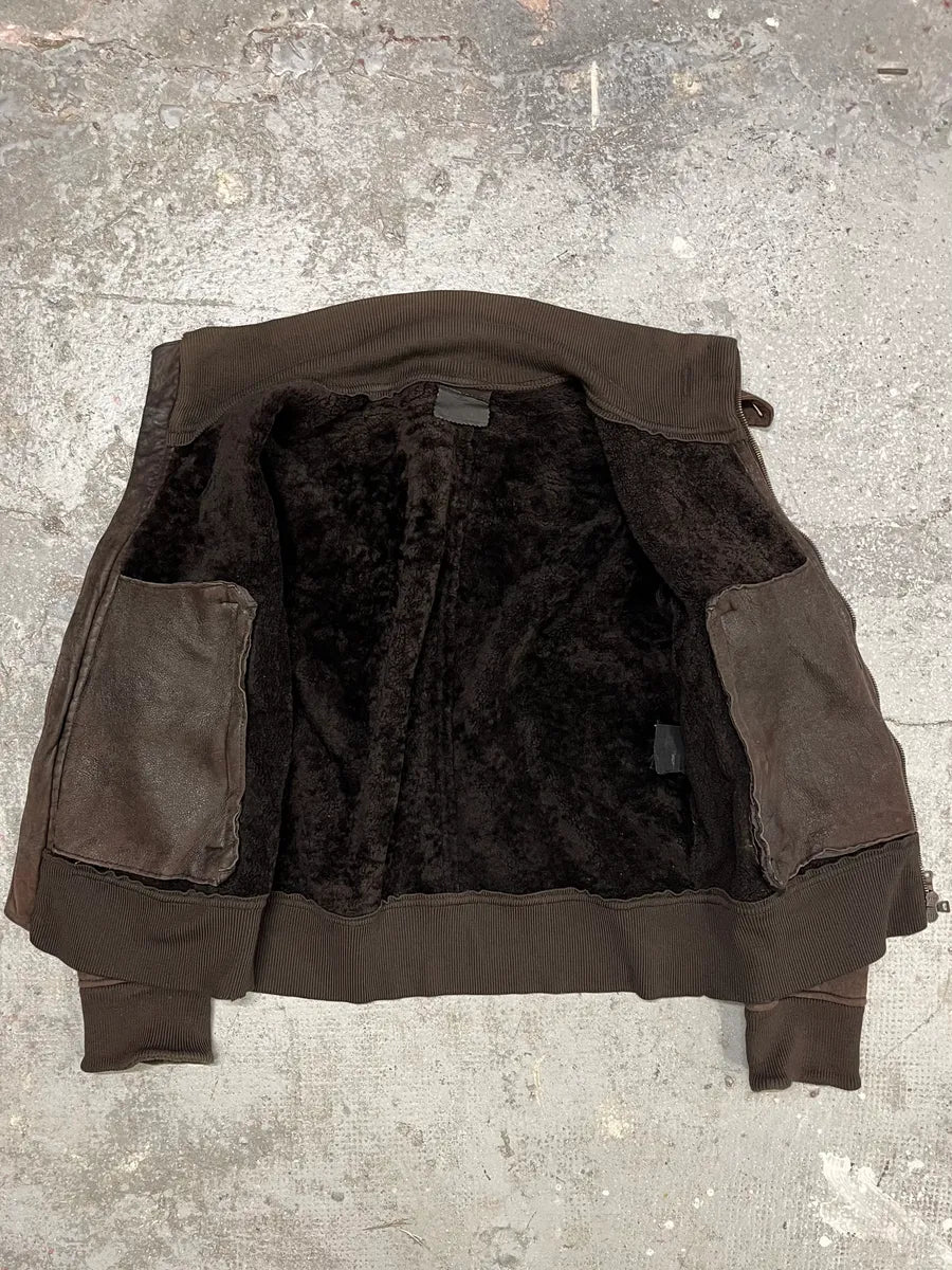 2000s Prada Brown Shearling Leather Jacket CYFxXzz 6