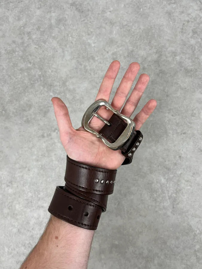 2000s Prada Brown Studded Leather Belt lnoKbNI 1