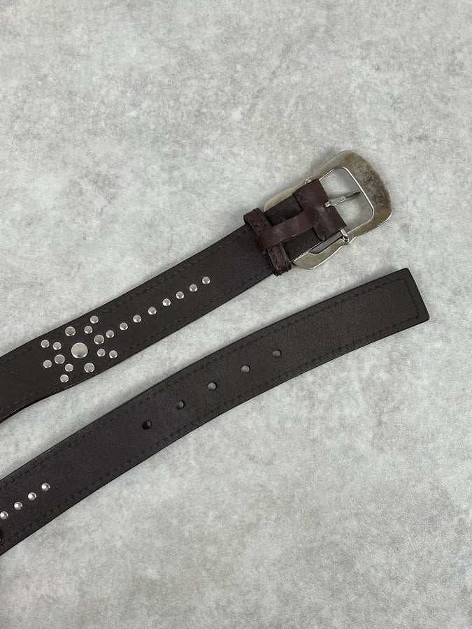 2000s Prada Brown Studded Leather Belt lnoKbNI 3