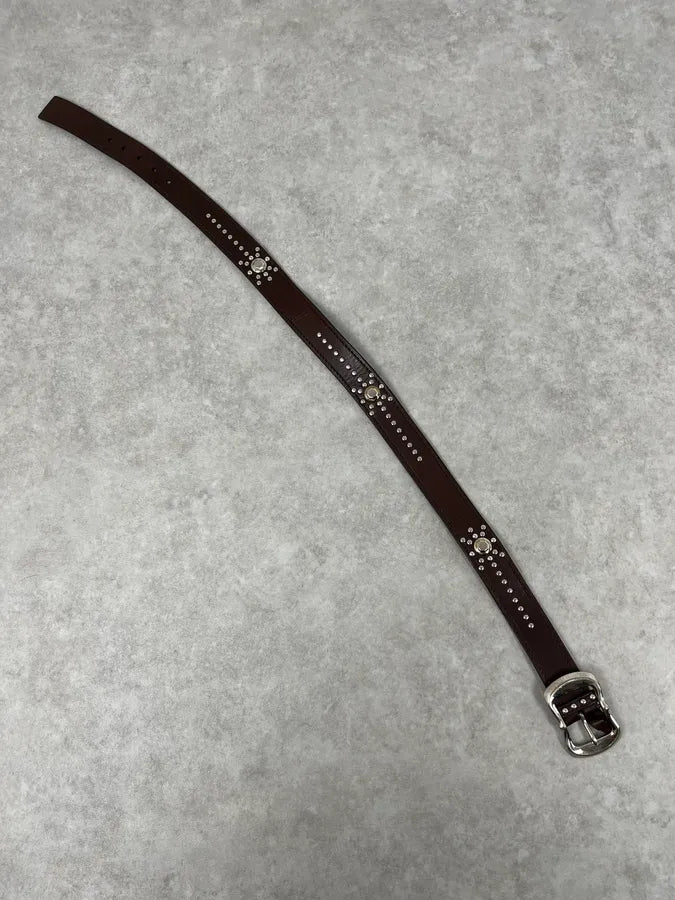 2000s Prada Brown Studded Leather Belt lnoKbNI 7