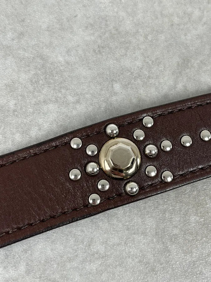 2000s Prada Brown Studded Leather Belt lnoKbNI 6