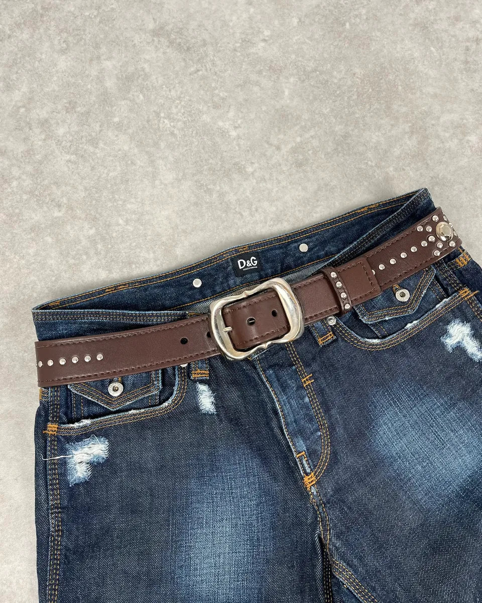 2000s Prada Brown Studded Leather Belt lnoKbNI 0