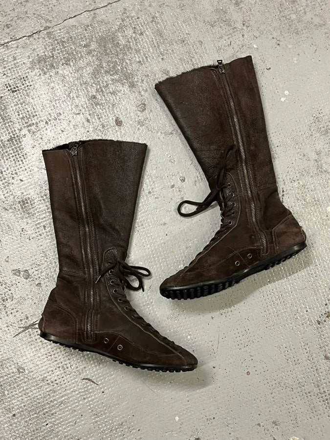 2000s Prada Brown Suede Ankle Boxing Leather Boots yAYRmkd 2