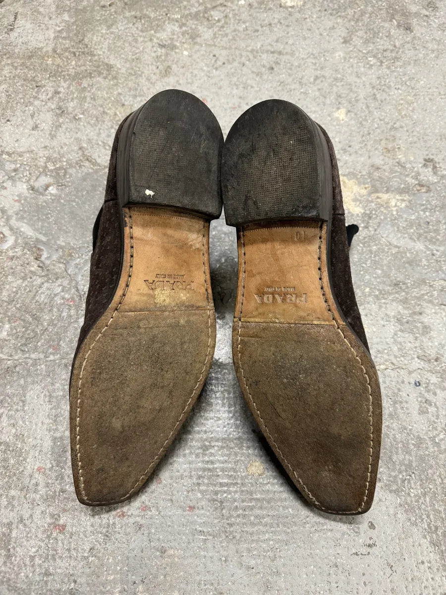 2000s Prada Brown Suede Detailed Leather Boots oFAnELg 6