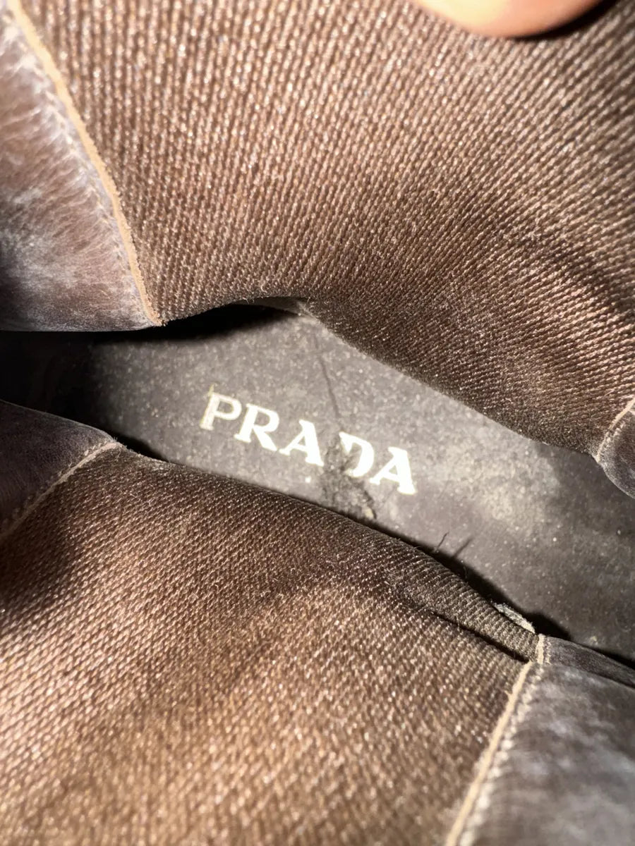 2000s Prada Brown Suede Detailed Leather Boots oFAnELg 8
