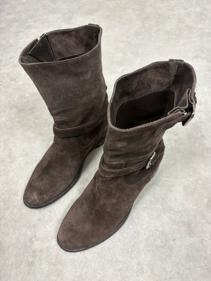 2000s Prada Brown Suede Leather Ankle Boots aiOiVGT 2