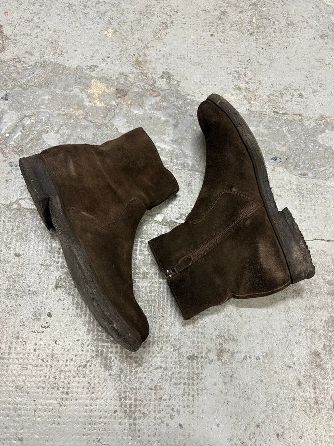 2000s Prada Brown Suede Leather Ankle Boots UykXNSu 7