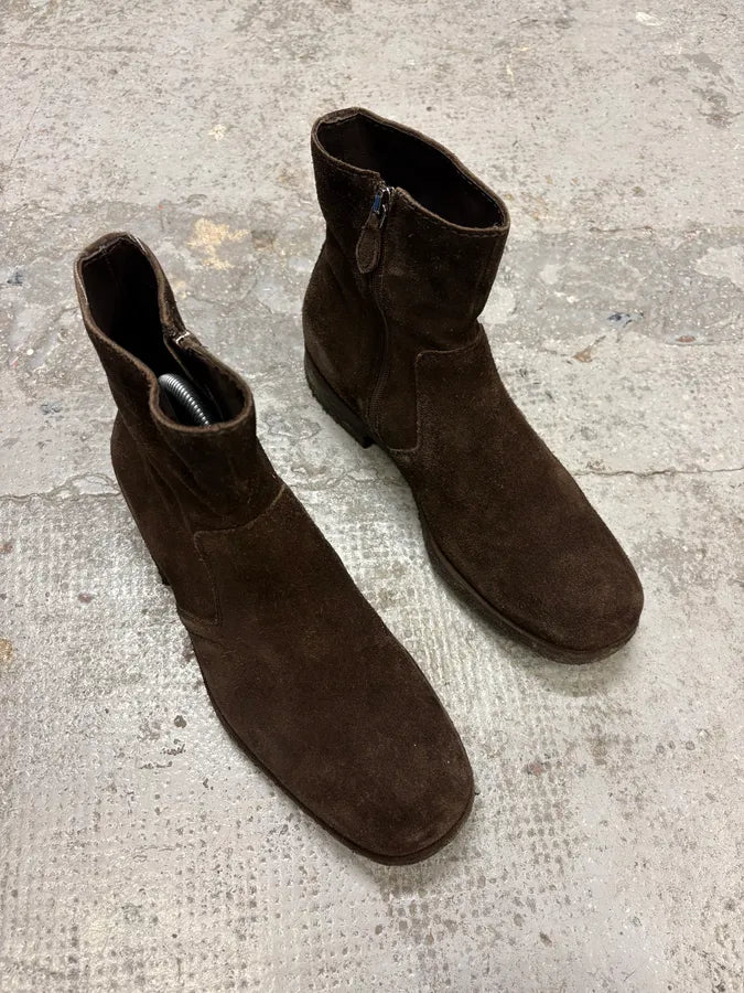 2000s Prada Brown Suede Leather Ankle Boots UykXNSu 4