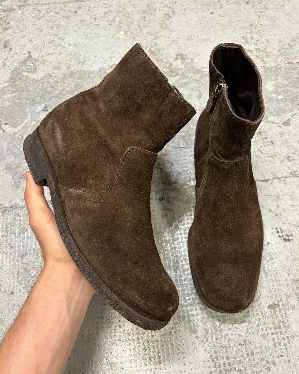 2000s Prada Brown Suede Leather Ankle Boots UykXNSu 0
