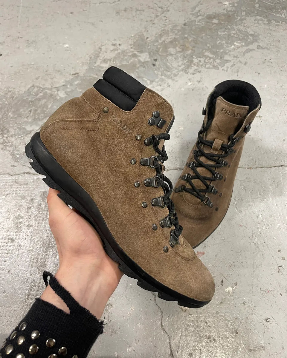2000s Prada Brown Suede Leather High Shoes eLisDbx 0