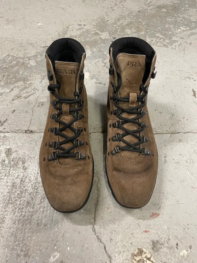 2000s Prada Brown Suede Leather High Shoes eLisDbx 1