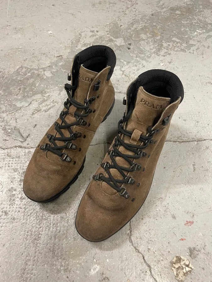 2000s Prada Brown Suede Leather High Shoes eLisDbx 2