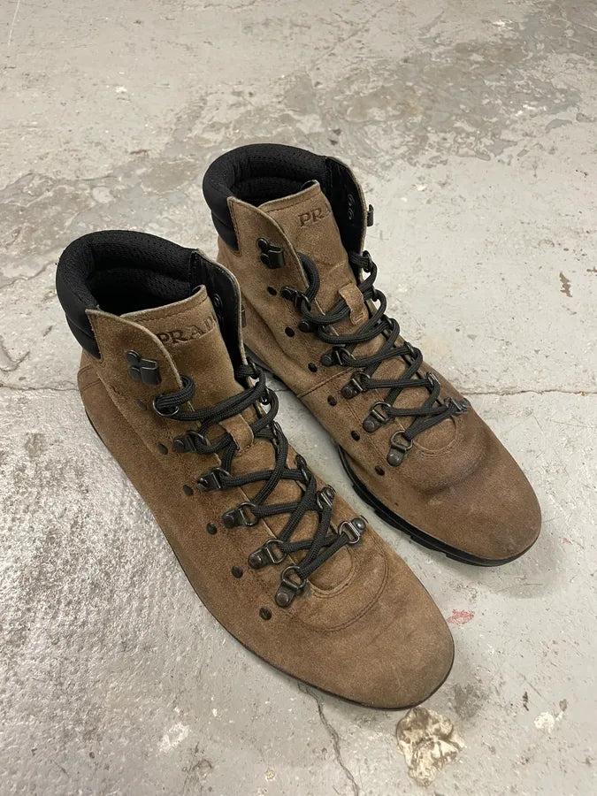 2000s Prada Brown Suede Leather High Shoes eLisDbx 3