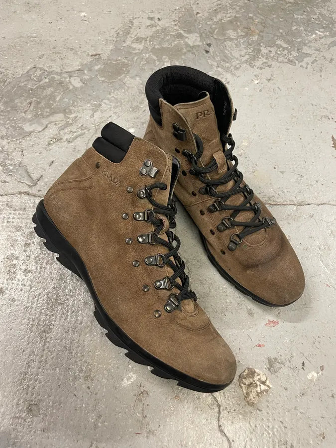 2000s Prada Brown Suede Leather High Shoes eLisDbx 4