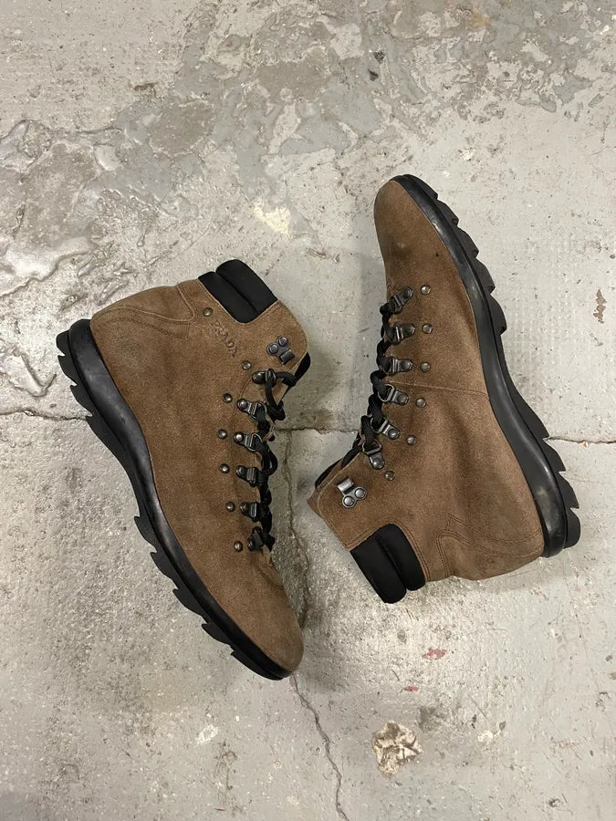 2000s Prada Brown Suede Leather High Shoes eLisDbx 5