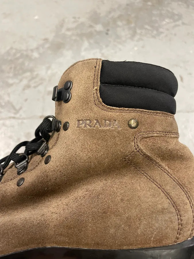 2000s Prada Brown Suede Leather High Shoes eLisDbx 7