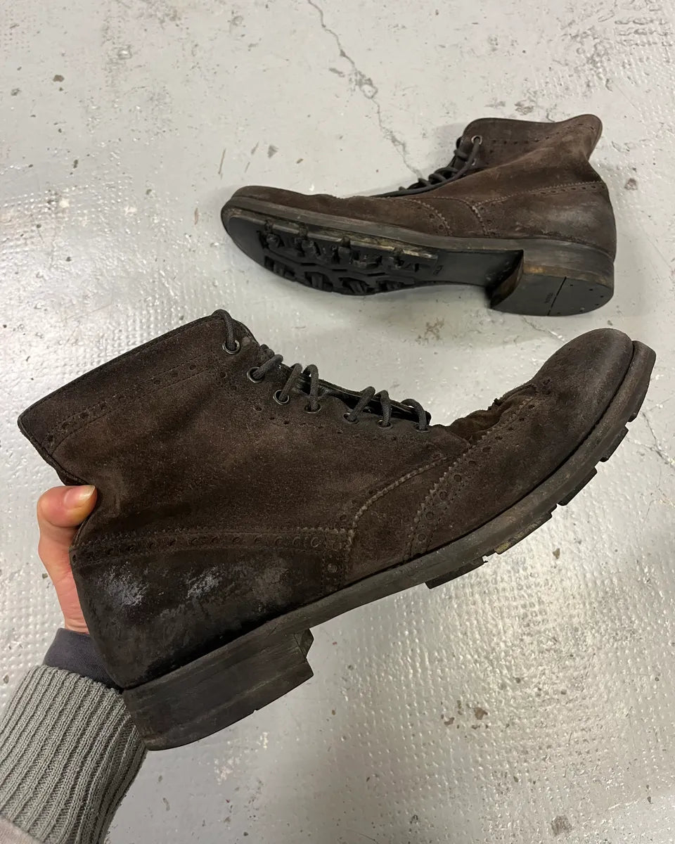 2000s Prada Brown Suede Leather Lace-Up Boots jKJAXoM 0