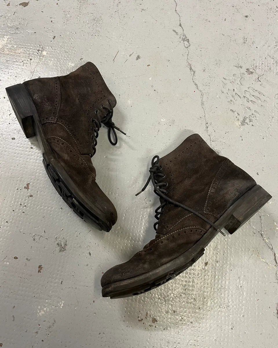 2000s Prada Brown Suede Leather Lace-Up Boots jKJAXoM 1
