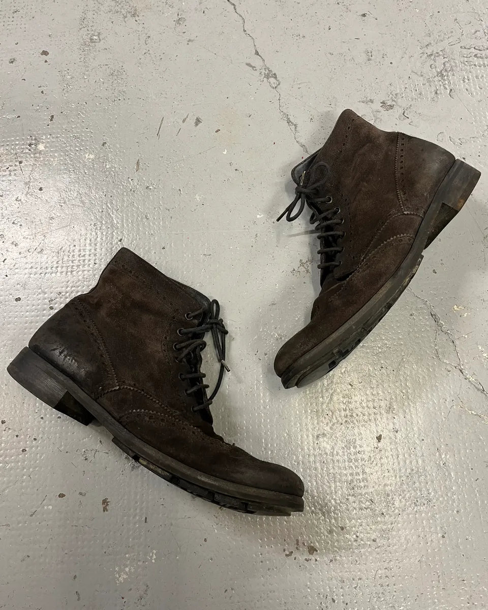 2000s Prada Brown Suede Leather Lace-Up Boots jKJAXoM 2