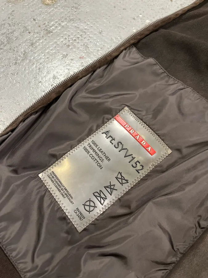 2000s Prada Brown Suede Leather Zip-up Jacket niSKLAr 10