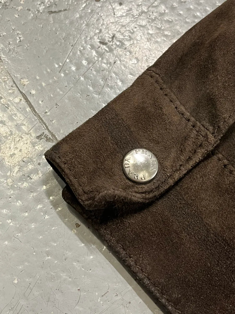 2000s Prada Brown Suede Leather Zip-up Jacket niSKLAr 6