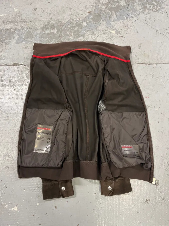 2000s Prada Brown Suede Leather Zip-up Jacket niSKLAr 8