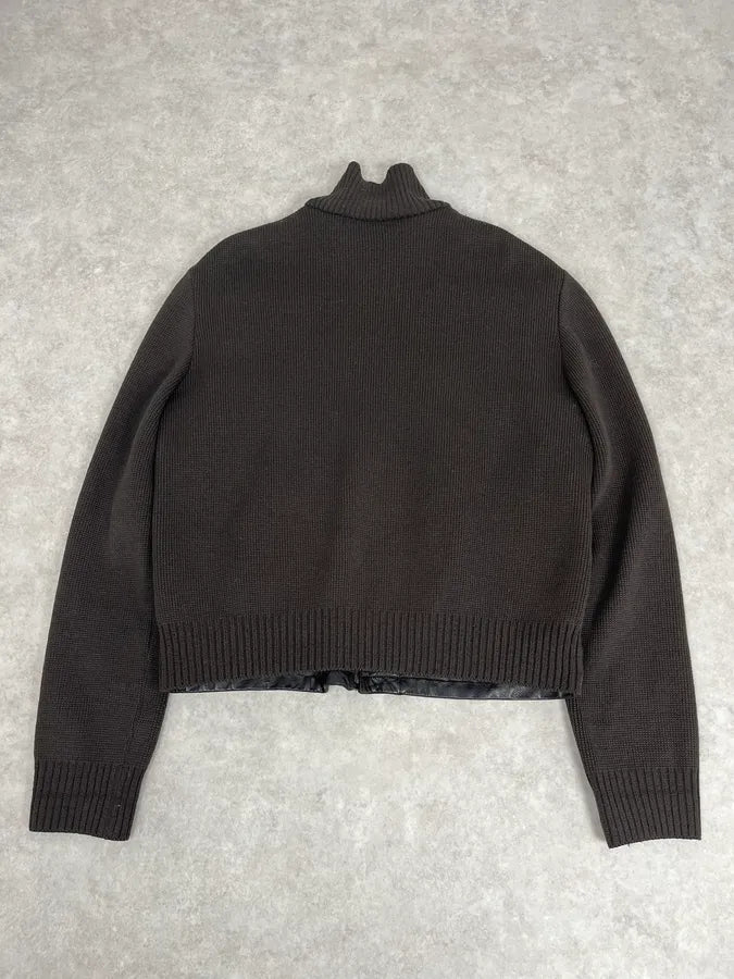 2000s Prada Brown Wool & Black Front Leather Jacket pXJKPAP 5