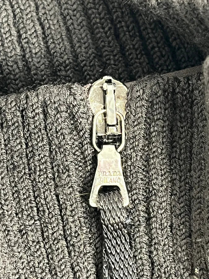 2000s Prada Brown Wool & Black Front Leather Jacket pXJKPAP 8