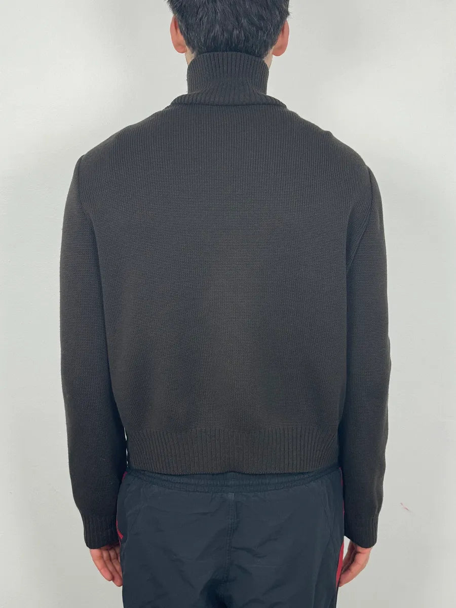 2000s Prada Brown Wool & Black Front Leather Jacket pXJKPAP 2