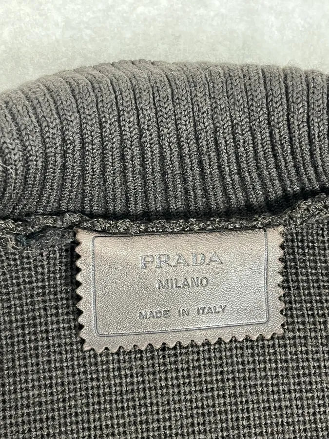 2000s Prada Brown Wool & Black Front Leather Jacket pXJKPAP 9