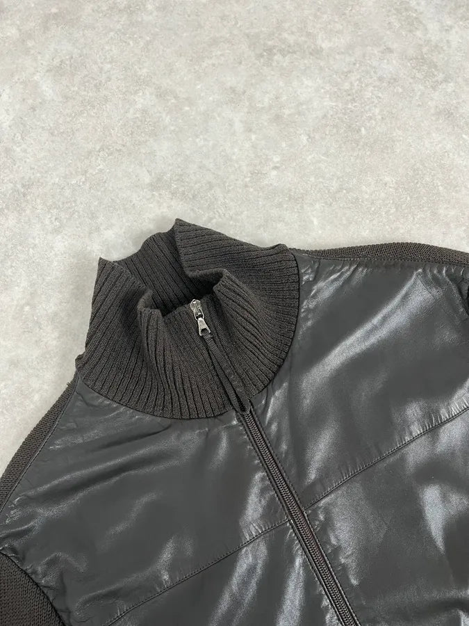 2000s Prada Brown Wool & Black Front Leather Jacket pXJKPAP 4