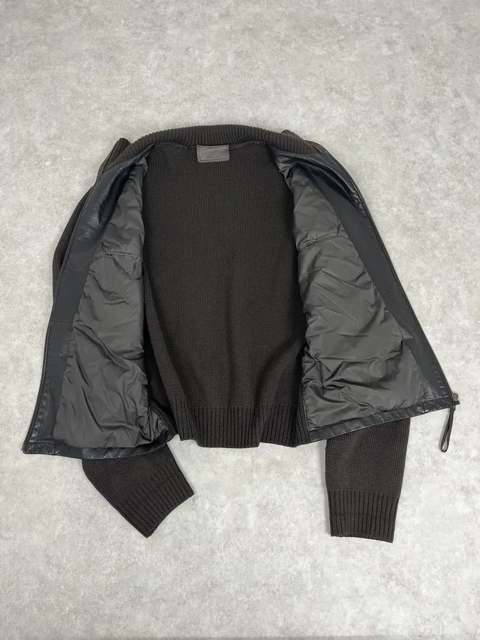 2000s Prada Brown Wool & Black Front Leather Jacket pXJKPAP 7