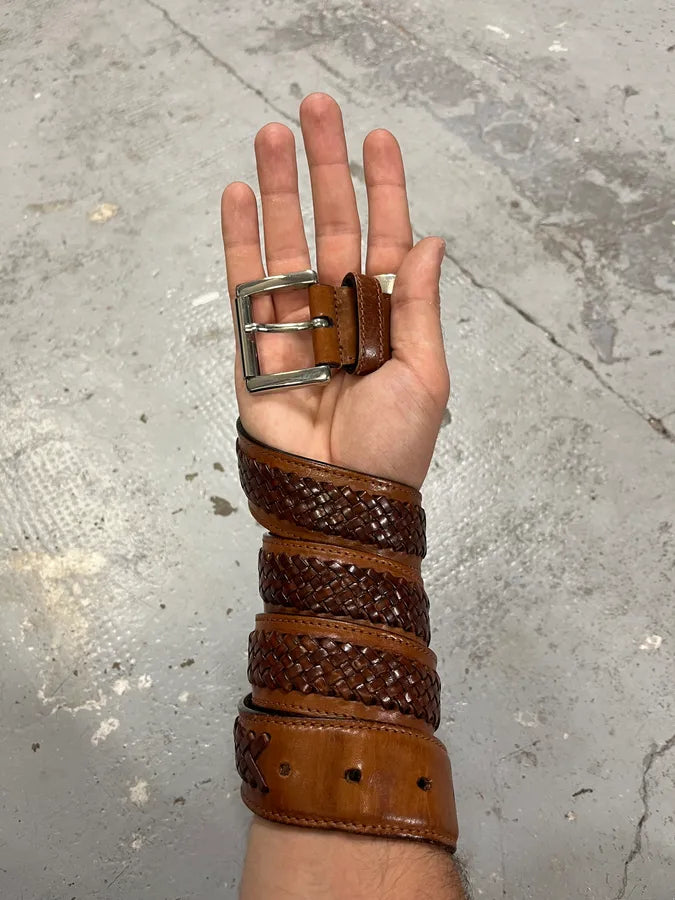 2000s Prada Brown Woven Leather Belt zPCWJNx 0