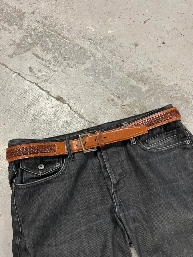 2000s Prada Brown Woven Leather Belt zPCWJNx 2