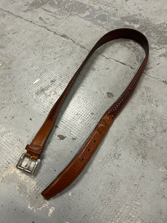 2000s Prada Brown Woven Leather Belt zPCWJNx 3