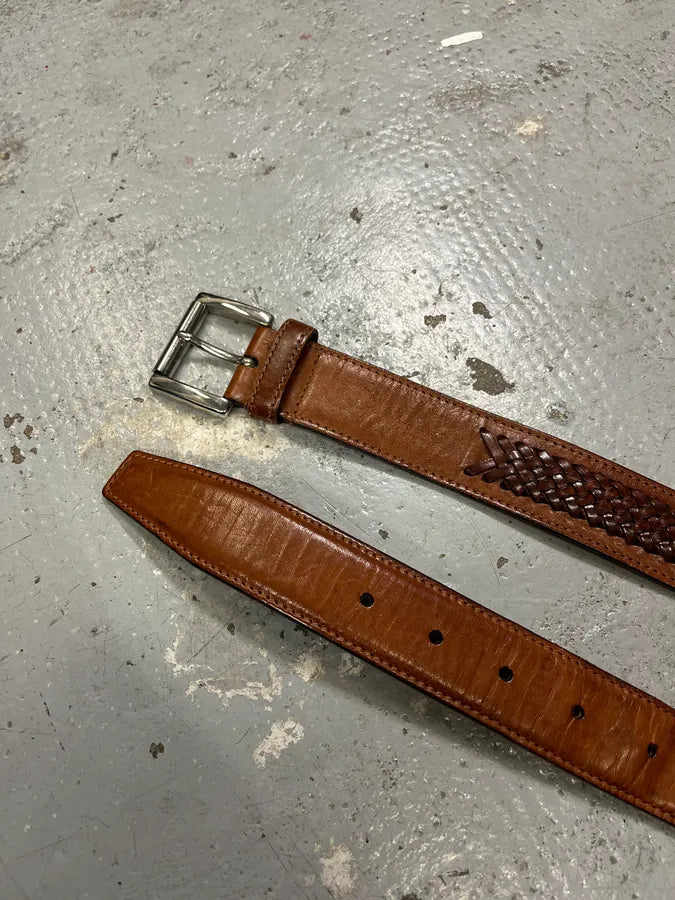 2000s Prada Brown Woven Leather Belt zPCWJNx 4