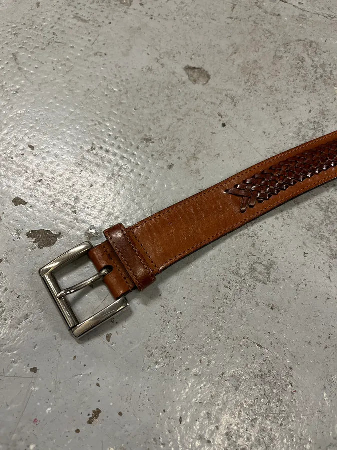 2000s Prada Brown Woven Leather Belt zPCWJNx 5