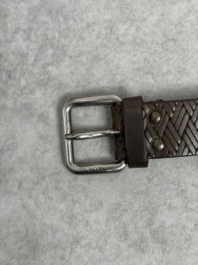 2000s Prada Brown Wover Leather Minimalist Belt caRsDfe 4