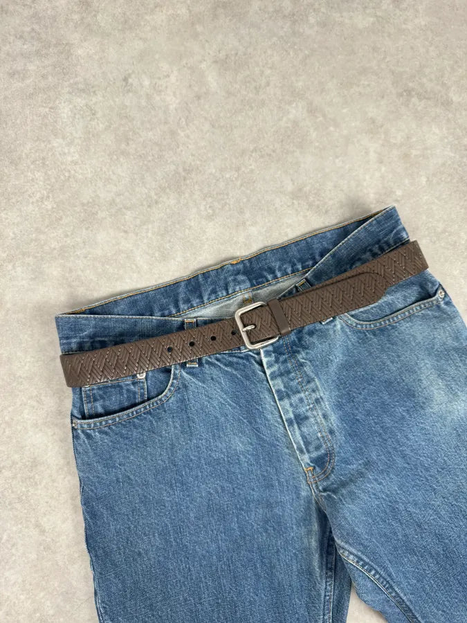 2000s Prada Brown Wover Leather Minimalist Belt caRsDfe 1