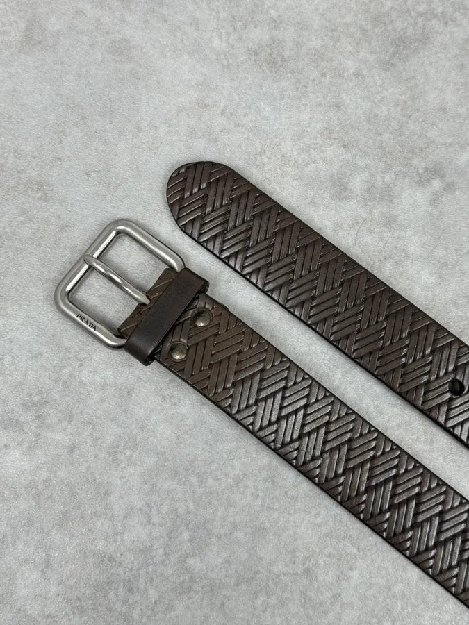 2000s Prada Brown Wover Leather Minimalist Belt caRsDfe 2