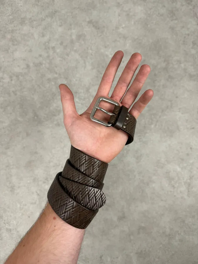 2000s Prada Brown Wover Leather Minimalist Belt caRsDfe 0