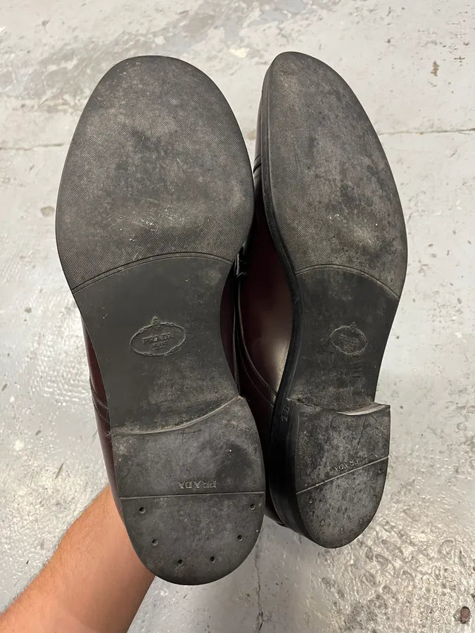 2000s Prada Burgundy Leather Loafers fpZrjjV 6
