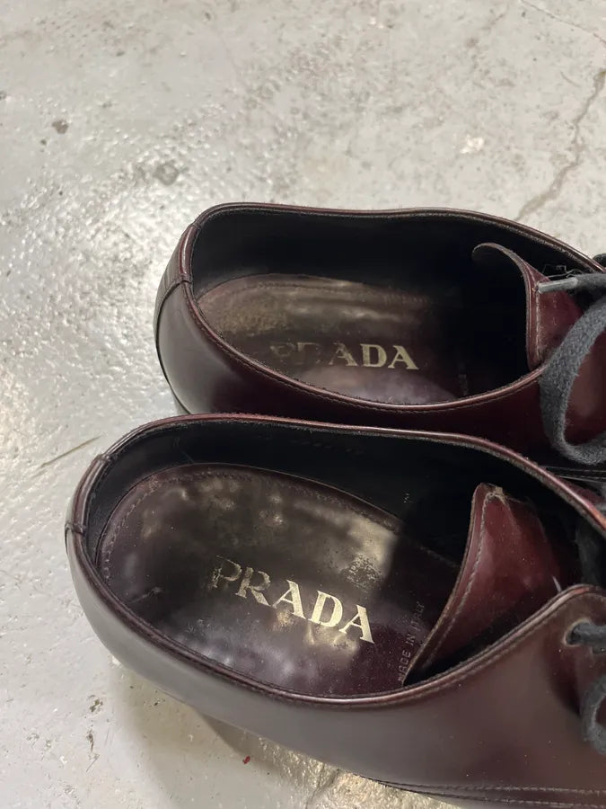 2000s Prada Burgundy Leather Loafers fpZrjjV 7