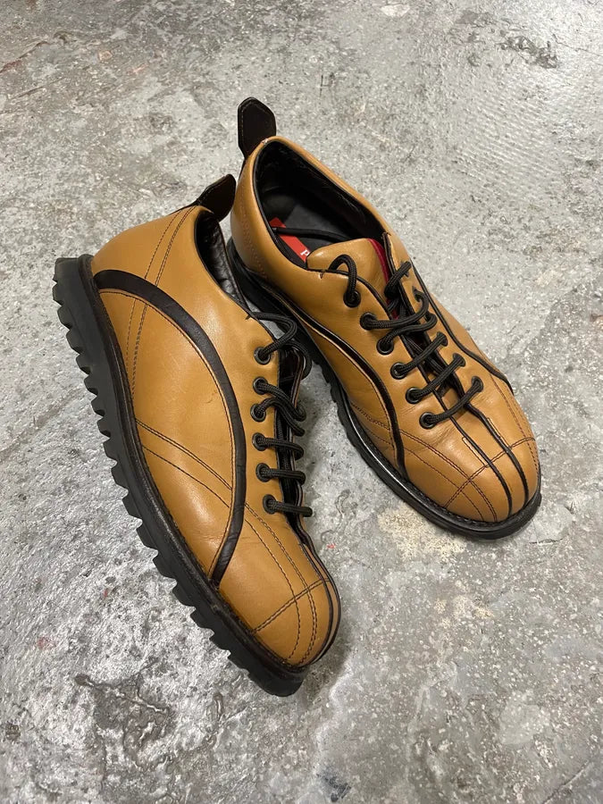 2000s Prada Camel Derby Shoes (38.5eu/us6) 4