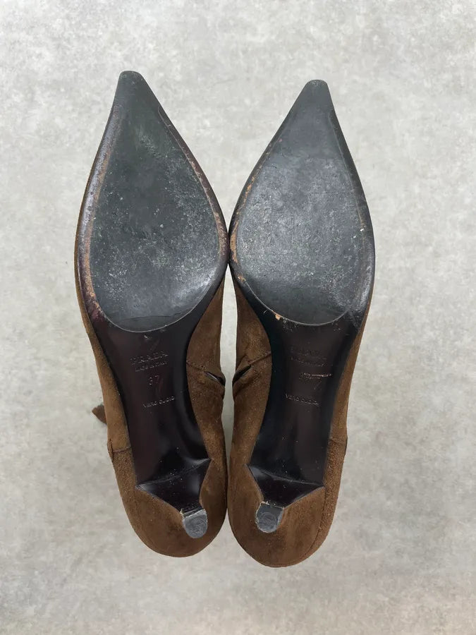 2000s Prada Brown Suede Leather Heels satgyHz 8