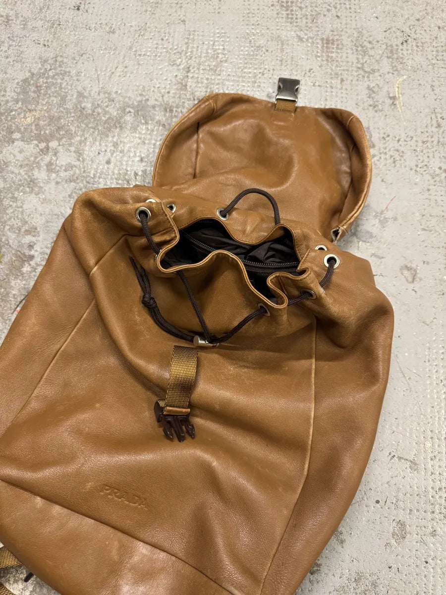 2000s Prada Camel Leather Backpack qNLJexK 4